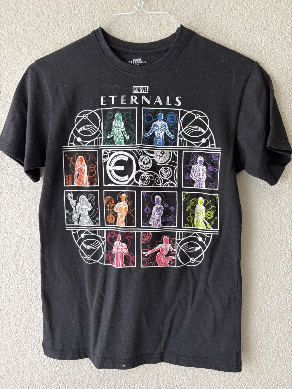 Marvel Eternals Black Multicolor Character Panel Tee